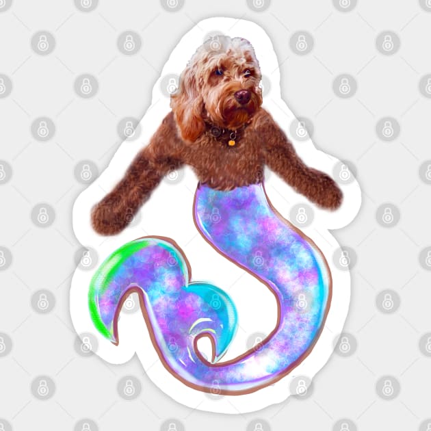 Magical rainbow mermaid Cavapoo Cavoodle - cavalier king charles spaniel poodle Sticker by Artonmytee